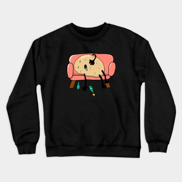 Funny Couch Potato Cartoon Crewneck Sweatshirt by Foxxy Merch